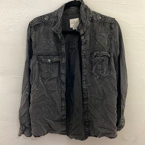 American Eagle Gray Splattered Flannel